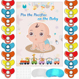 Pin The Pacifier On The Baby Game -Baby Shower Party Games With 21'' X 28'' Poster, Reusable Pacifiers Party Supplies For Kids Birthday Party Favor Sets