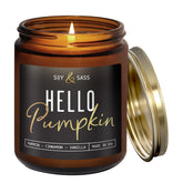 Pumpkin Spice Candle, Fall Candles - 'Hello Pumpkin' Pumpkin Candle I Infused W/Essential Oils I Autumn Scented Soy Candles For Home I Fall Home Décor I 9Oz Reusable Jar, 50Hr Burn, Made In Usa