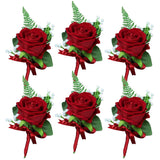 6Pcs Boutonnieres For Men Wedding Boutonnieres With Pins For Groom Red Rose Boutonnieres For Wedding Prom Homecoming Boutineers Flowers