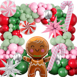 142 Pcs Gingerbread House Decorations - Pink Christmas Garland, Gingerbread Man, Candy Cane Foil Balloons For Xmas Party Decorations