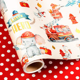 Gift Wrapping Paper Roll, 17 Inch X 33 Feet Cute Elephant Firefighter Wrap Paper With Polka Dot For Birthday Party Boys Girls Baby Shower