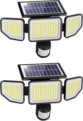 2 Pack 4500LM Solar Security Lights 3 Head Motion Sensor IP65 Waterproof Flood Lights