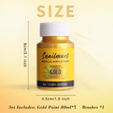 80Ml Acrylic Paint Metallic Gold With 1 Brushes,Gold Leaf Paint For Art Painting, Hand-Crafts, Non-Toxic, Non-Fading For Canvas, Wood, Fabric, Ceramic, Stone Craft Supplies (Glow-80Ml)
