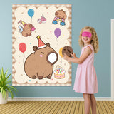 Capybara Birthday Party Decoration, Stickers At Party Guinea Pig Games,Pin The Nose Game With Eye Masks And Stickers,Large Poster And 24 Capybara Themed Birthday Gift