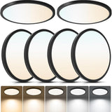 6 Pack 12 Inch Ultra Thin LED Flush Mount Ceiling Lights 24W 2640LM Black