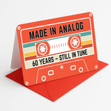 60Th Birthday Gift – Retro Cassette Tape Design – Made In Analog, Still In Tune – 60 Year Old Greeting Card For Him Or Her – 4.5X7Inch With Red Envelope, Sticker