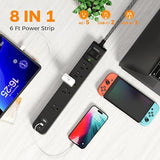 2 Pack Surge Protector Power Strip with 5 Outlets 4 USB Ports 2 USB C 6FT Braided Extension Cord