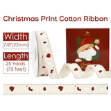 Rustic White Christmas Ribbon For Gift Wrapping 7/8" Wide X 25 Yards Twill Cotton Ribbon With Snowflake & Stocking Ribbons For Home Decor, Tree Ornaments, Wreaths, Diy Crafts
