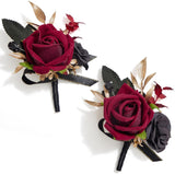 Set Of 2 Boutonniere For Wedding, Burgundy And Black Boutonniere For Men Groom Bridegroom, Artificial Flowers For Prom Graduation Ceremony Anniversary