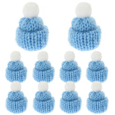 10Pcs Mini Christmas Knit Hats: Round Tiny Santa Hats With Pom Pom Knitting Doll Caps For Crafts, Small Santa Caps Crafts Christmas Tree Ornaments Diy Hair Accessories (Light Blue)