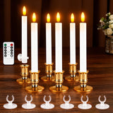 Christmas Window Candles, 6 Pcs Battery Operated Flameless Taper Candles With Remote, Timer, 3D Wick, Holders & Suction Cups For Christmas, Wedding, Halloween Decor