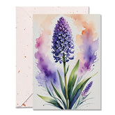 Elegant Blank Inside Greeting Card With Envelope, 5X7 Inch Watercolor Hyacinth Card – All Occasion, Birthday, Sympathy, Thank You - Single Card