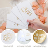 20 Pack Assorted Birthday Cards - 4 Matte Gold Foil Designs Happy Birthday Cards - 4 X 6 Inches Blank Birthday Notes Bulk Box Set - Greeting Cards With Envelopes & Gold Foil Stickers