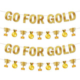 NO-DIY World Soccer Party Decorations, Pre-Strung Go For Gold Banner Trophies Medals Banner, 2026 Sports Game International Competition Themed Photo Booth Props, Football Competition Party Decorations