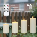 Outdoor 4Pcs Flameless Waterproof Candles With Handy Remote Control, Cycle Timer Battery Operated Candle Grease Effect Led Flickering Pillar Plastic Long Lasting (Ivory, 3" X4" 5" 6" 7")