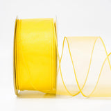 Sheer Organza Wired Ribbon 2.5" X 50Yards Yellow For Wedding Chair Bow Flora Bouquet Gift Wrapping Christmas Tree Home Decor Wreath