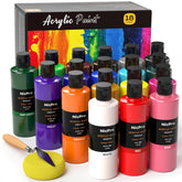 18 Colors Large Acrylic Paint Set, 8.45Oz/250 Ml Artist Painting Supplies Bulk Non-Toxic For Multi Surface Canvas Wood Fabric Leather Cardboard Paper Crafts Rock Window Hobby With Color Wheel