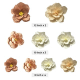 Crepe Paper Flowers Decoration For Wall Total 9 Pcs, Artificial Flowers For Wedding Decor,Flower Backdrop Decor, Baby Bridal Shower Birthday Party, Pink Peach Beige 3D Wall Flowers