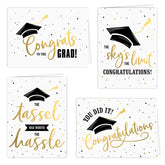 Graduation Cards / 12 Black And Matte Gold Cards With White Envelopes / 4 Black And Faux Gold Graduate Designs / 4 5/8" X 6 1/4" Congrats Grad Greeting Cards/Made In The Usa