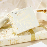Happy Anniversary Wrapping Paper Roll, Gold Foil Anniversary & Hearts, Golden Wedding Anniversary Party Favors For Couple, Friends, Parents, Mini Roll, 17 Inches X 16.4 Feet