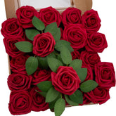 100Pcs Artificial Flowers Dark Red Rose Real Looking Fake Foam Roses With Stem For Valentine'S Day Diy Wedding Bouquets Bridal Shower Centerpieces Arrangements Party Home Decorations