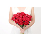 15Pcs Red Artificial Roses Silk Flowers Fake Roses Realistic Bouquet Long Stem With Gift Box For Mother'S Gift Day Home Party Wedding Decorations