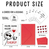 36 Pcs Funny Valentine’S Day Cards For Classroom Kids Tween, 6 7 Slang Valentines Card, Stick Figure Teen Slang Valentines Cards With Envelopes & Stickers