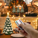Christmas Tree Led Candle With Remote Timer, 4.13X7.9 Inch Real Wax Battery Operated Pillar Candle Flameless Flickering For Xmas Eve Gift Holiday Home Party Room House Decor