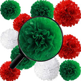 Red White And Green Tissue Paper Pom Poms 12Pcs Flowers Balls Are Perfect For Christmas Theme Graduation Birthday Wedding Party Decoration
