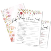Floral Fill In Baby Shower Game Cards - Baby Shower Feud Game For Boys & Girls - Watercolor Flowers Baby Announcement Gender Reveal Baby Shower Party Activities For New Parents To Be - B10