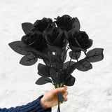 5Pcs Roses Artificial Flowers, Black Roses Artificial Flowers Fake Flower Silk Stem Realistic Blossom Flora For Diy Home Office Bridal Wedding Bouquet Centerpiece Party Outdoor Decoration