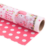 Reversible Baby Girl Wrapping Paper For Kids Girls - Pink Elephant Truck & Polka Dot - Cute Animals Patterns For Birthday Baby Shower New Baby Party Decoration (Pink, 17 Inch X 33 Feet)