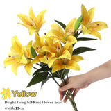 18 Heads Artifical Lilies Flowers, Yellow Fake Lily With 9 Heads Full Bloom Lily & 3 Buds-Faux Lilies Bouquets For Home Hotel Flower Arrangement Party Decoration(2, Bright Yellow)