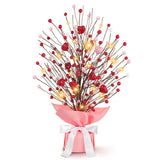 Heart-Shaped Artificial Berry Tree With Warm White Led Lights | Home Decor For Room, Mantel, Shelf & Tabletop Decoration | Indoor Fake Plant