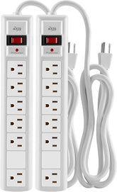 Surge Protector Power Strip 6 Outlets 4 USB Ports 2 Pack 1200J 6FT Extension Cord White