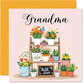 Grandma Birthday Card - Flowers With Love - Happy Birthday Card For Grandma From Grandson Granddaughter, 5.7 Inch Floral Bday Greeting Cards