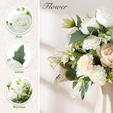 12 Bundles Valentine'S Artificial Flowers Peonies Silk Rose Faux Dahlia Fake Chamomile Hydrangea Bouquet Floral Arrangements Bulk For Vase Home Wedding Party Centerpiece(Cream White)