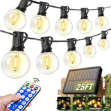 25FT Solar G40 String Lights Waterproof Shatterproof Patio Lights with Remote Timer