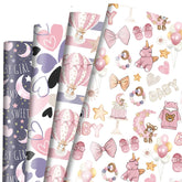 Baby Girl Wrapping Paper 8 Pc Pink Baby Moon Star Pattern For Kids Girls Baby Shower Birthday Holiday 19.6 X27.8Inch