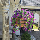 Artificial Hanging Plants Flowers Fake Outdoor Plants Artificial For Porch Hanging Faux Flowers Outdoor Home Porch Decor (2Pcs, Double Purple)