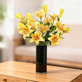 18 Heads Artifical Lilies Flowers, Yellow Fake Lily With 9 Heads Full Bloom Lily & 3 Buds-Faux Lilies Bouquets For Home Hotel Flower Arrangement Party Decoration(2, Bright Yellow)