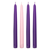 Elite Christmas Products Advent Candle Set. Made In The Usa Self Fitting End. Premium Hand Dipped Candles, Dripless, 4 Pack - 3 Purple, 1 Pink