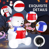 8Ft Giant Christmas Inflatable Polar Bear With Penguin Decoration, Led Light Up & Built-In Speaker, Blow Up Outdoor Indo