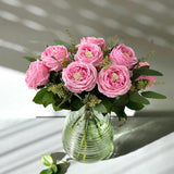 17.7" 4Pcs Pink Flowers Artificial Roses 3.5" Large Austin Fake Rose Wedding Bouquet Real Touch Peony Flower For Baby Shower Xmas Home Decor Kitchen Living Room Table Flower
