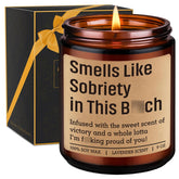 Smells Like Sobriety Candle - Sobriety Gifts For Women, Men - 2 Year Anniversary, 1 Year Sober Gifts Ideas - Funny Birthday, Sober Celebration, Recovery, Proud Of You Present For Her, Him