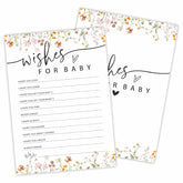 Floral, Wild Flower Baby Shower Game Card - 30 Fill In Game Cards For Baby Shower, Funny Gender Reveal Party Favor, Activity & Supplies - Wishes For Baby Game Kit For Baby Shower - C02