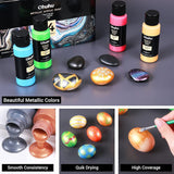 Acrylic Paint Set for Art, Ohuhu 24 Colors 2 Ounce/59ml Metallic Acrylic Paint Supplies for Wood, Fabric, Crafts, Canvas, Leather&Stone
