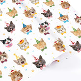 Cat Birthday Wrapping Paper - 6 Sheets 19.7” X 27.5” White Cat Gift Wrapping Paper For Kids Birthday Party Gift Packing Supply Funny Cute Theme Decor Favor