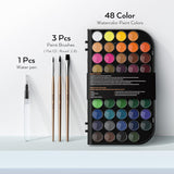 Watercolor Paint Set, 48 Water Colors Kit With 3 Painting Brushes, Palette, Watercolor Pen, Non-Toxic Painting Supplies For Kids, Adults, Students, Beginners And Artists