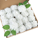 Artificial Wedding Dahlia Flowers 25Pcs Fake Foam Roses With Stem For Wedding Bouquets Centerpieces Arrangements Decoration(White)